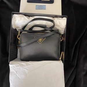 Prada Black Camera Shoulder Bag Saffiano Leather Mini